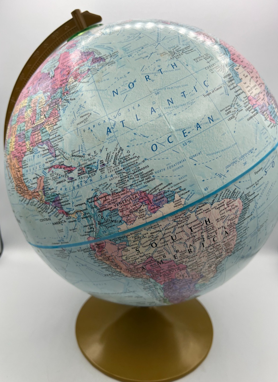 Vintage World Globe Desktop Political Map Gold Tone Base 15" Educational Decor